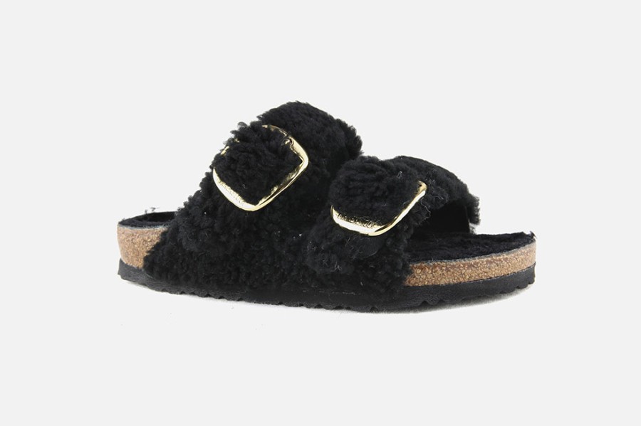 Women Birkenstock | Birkenstock - Arizona Big Buckle Teddy Black Sandals On Labotte