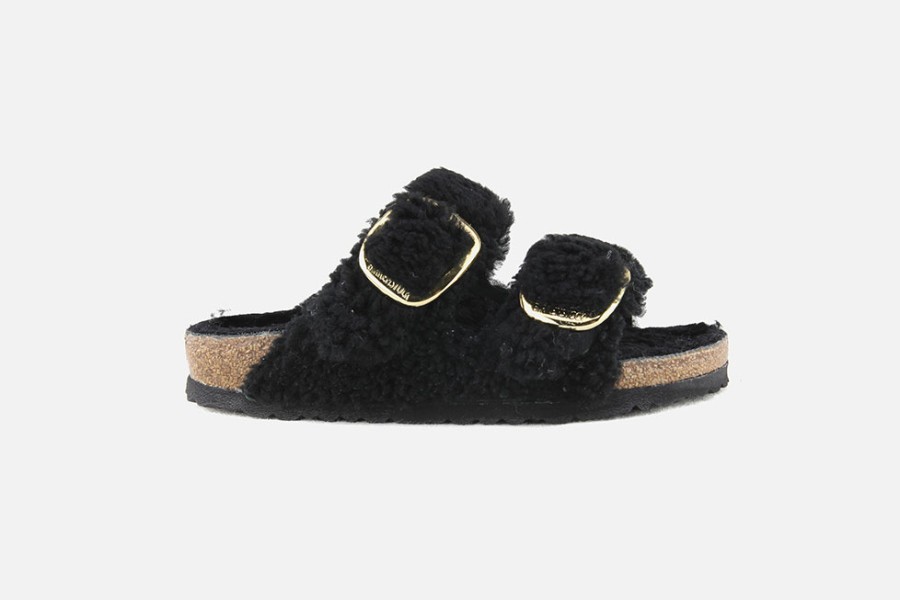 Women Birkenstock | Birkenstock - Arizona Big Buckle Teddy Black Sandals On Labotte