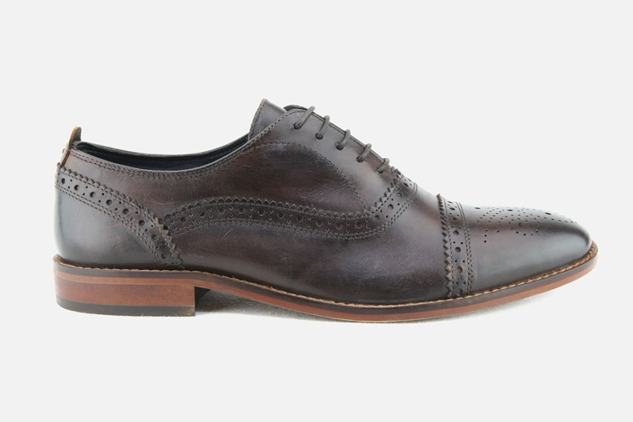 Men Base London | Base London - Cast Washed Brown Oxfords On Labotte