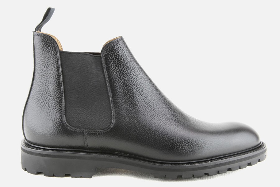 Men Crockett & Jones | Crockett & Jones - Chelsea 11 Black Scotch Grain Ankle Boots On Labotte