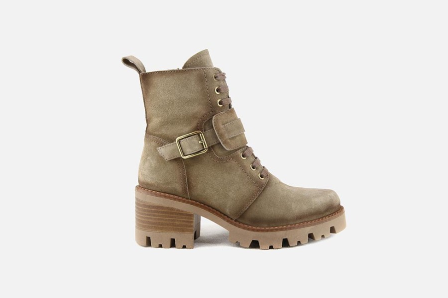 Women Akula | Akula - Actu Mid Taupe Vintage Lace-Up Boots On Labotte