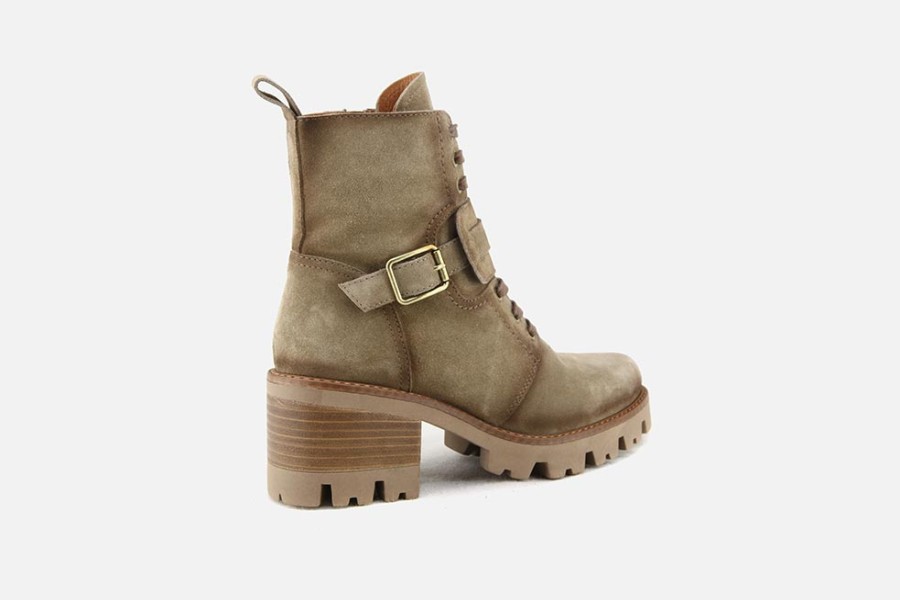 Women Akula | Akula - Actu Mid Taupe Vintage Lace-Up Boots On Labotte