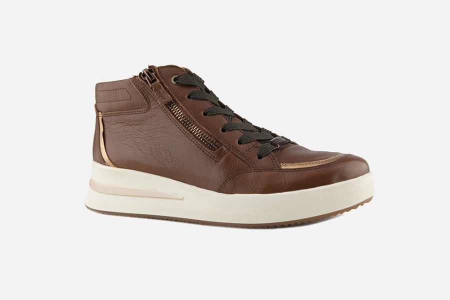 Women Ara | Ara - Lazio Hi Zip Noisette Lace-Up Boots On Labotte