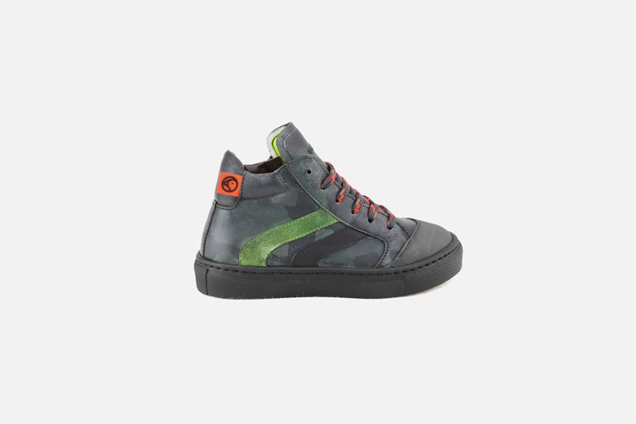 Boys Rondinella | Rondinella - Fastoche Grey Green Lace-Up Boots On Labotte