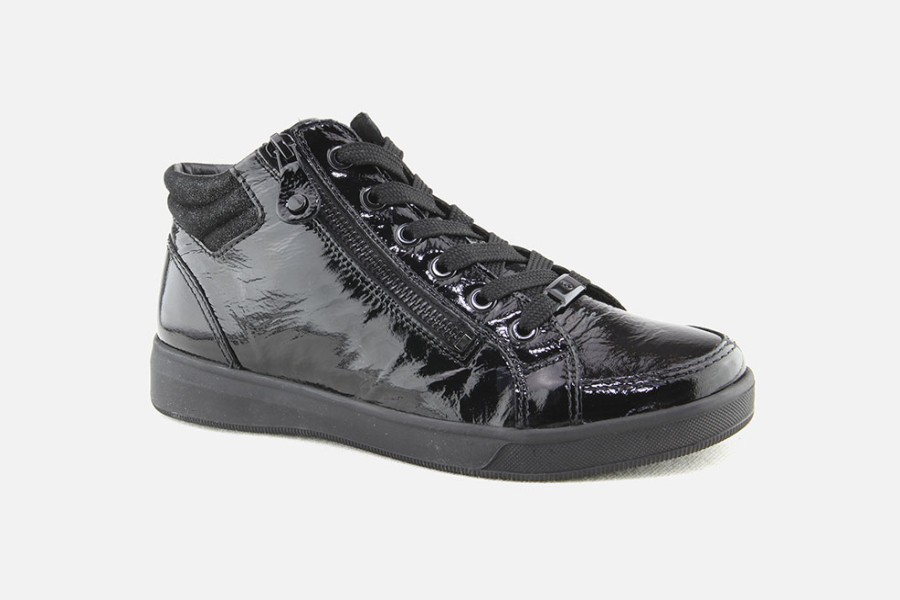 Women Ara | Ara - Romy Hi Zip Lack Black Lace-Up Boots On Labotte