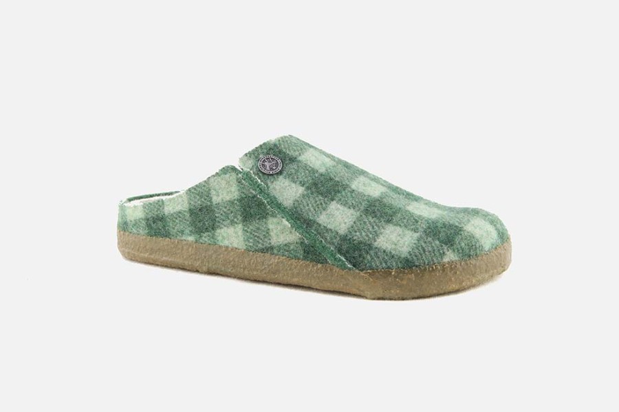 Men Birkenstock | Birkenstock - Zermatt Fur Plaid Green Man Low Slippers On Labotte