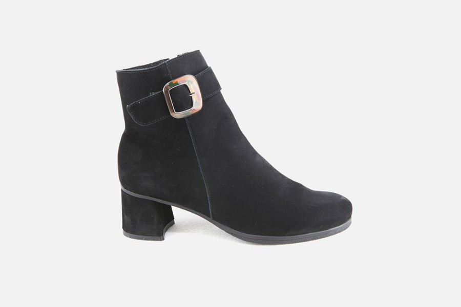 Women Hirica | Hirica - Feuillage Daim Noir Ankle Boots On Labotte