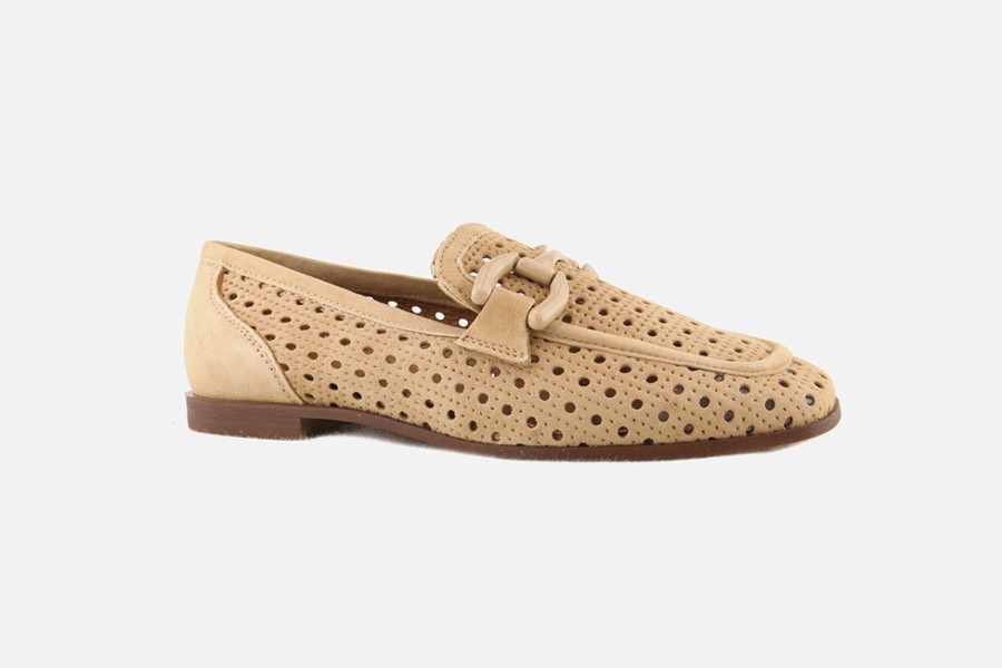 Women Alpe | Alpe - Amoc Punched Camel Loafers On Labotte