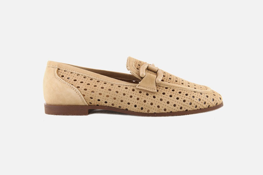 Women Alpe | Alpe - Amoc Punched Camel Loafers On Labotte