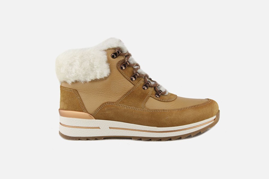 Women Ara | Ara - Osaka Hi Fur Camel Lace-Up Boots On Labotte