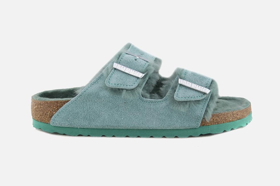 Women Birkenstock | Birkenstock - Arizona Fur Green Beryl Sandals On Labotte