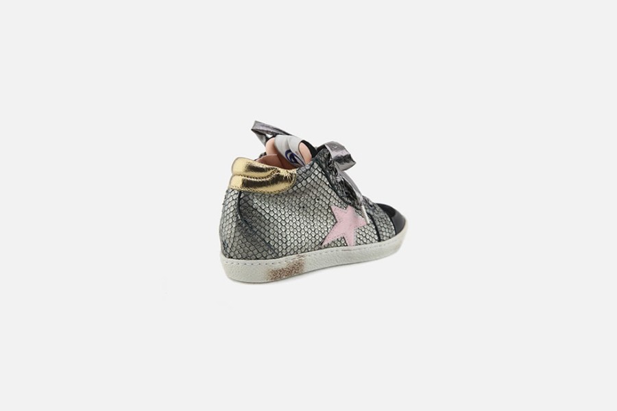 Girls Rondinella | Rondinella - Candy Black Silver Pink Lace-Up Boots On Labotte