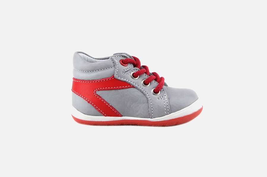 Boys Bellamy | Bellamy - Kal Gris Rouge Lace-Up Boots On Labotte