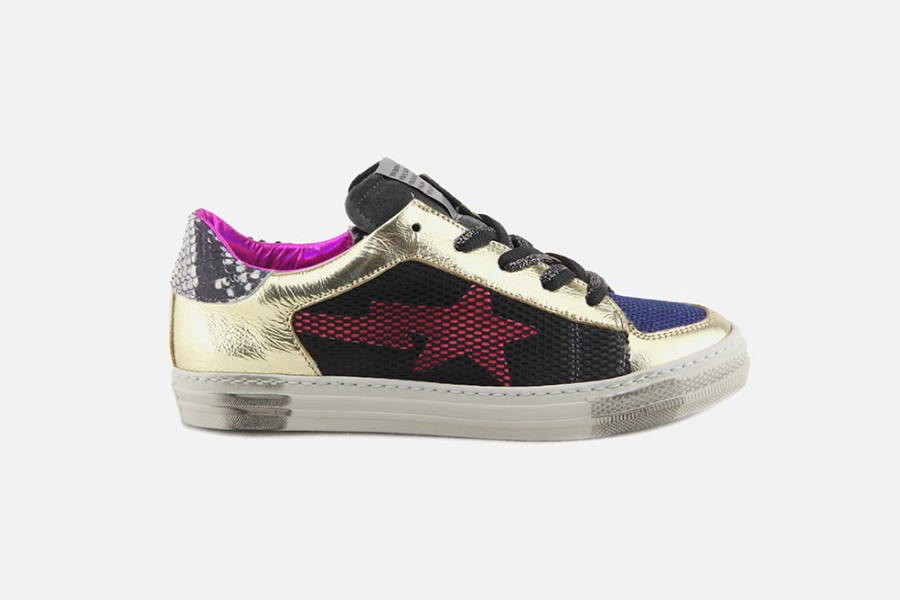 Girls Rondinella | Rondinella - Frisbee Metal Bleu Star Lace-Up Shoes On Labotte